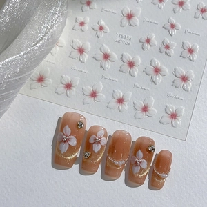 5D stereoscopic cherry blossom nail art stickers with 3D floral textures and pearls