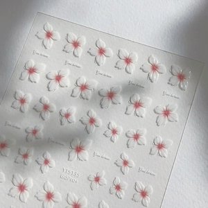 3D embossed floral nail stickers with pink gradient flowers and Good Fortune text YT5135