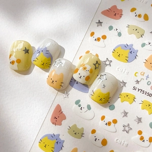 Cute cartoon cat and dog nail art stickers with silver stars and glossy finish stickers