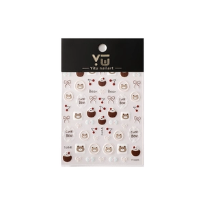 Autocollants ongles 3D en relief avec ours mignons, cerises et nœuds style YT4405