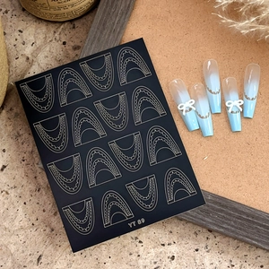 Lace style French nail art stickers YT 89 with blue gradient bow design accent