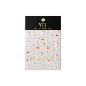 3D embossed nail art stickers featuring cute spring cats and cherry blossom patterns