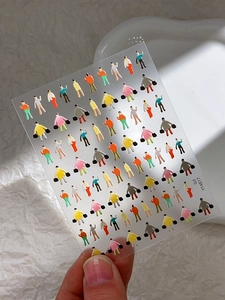 Detailansicht bunter Cartoon-Nagelsticker auf transparentem Hintergrund für DIY-Design