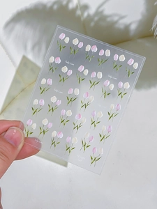 Détails d'autocollants 5D pour ongles aux motifs de tulipes et texte élégant Tulip Love