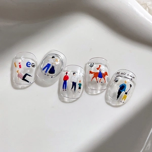 Transparente Jelly-Nagelaufkleber mit bunten Zeichentrickfiguren und Silhouetten-Design