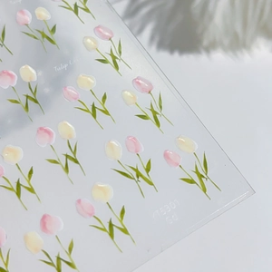 Stickers à ongles tulipes en gelée autocollants avec motifs de fleurs roses et jaunes pour ongle