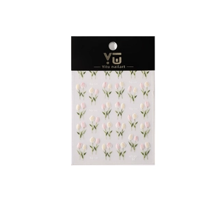Autocollants nail art tulipe avec motifs floraux roses et blancs sur base transparente
