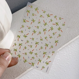 Holographic tropical palm tree nail art stickers with laser silver glitter finish