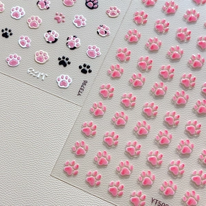 3D embossed cat paw nail art stickers in pink and white styles for sweet manicure decoration