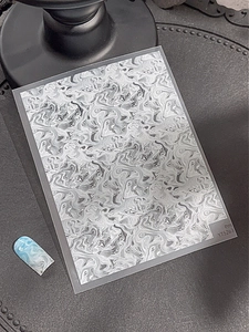 Minimalist marble texture nail sticker YT5263 with blue and grey wave pattern effect