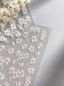 Detail of YT5286 3D floral nail stickers with glitter butterflies and relief texture