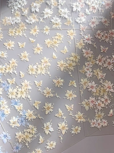 Macro detail of YT5286 3D embossed floral nail stickers with pearl finish flowers