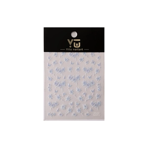 Sparkly floral nail art stickers featuring blue flowers and butterflies in pearl finish