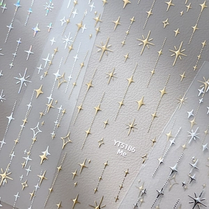 Autocollants à Ongles Étoile Minimalistes Or Argent Holographique Étoile à Quatre Branches Style Français Décalcomanies Autoadhésives Pour Femmes DIY Décoration Manucure