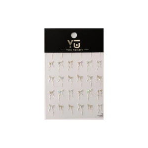 Autocollants 3D pour ongles nœuds nacrés, lot de 24 pièces avec reflets irisés sur carte