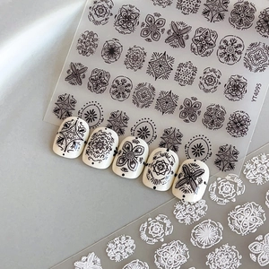 5D Relief Nail Art Stickers Bohemian Mandala Flower Geometric Design Black White 3D Adhesive Decals For Women Manicure Decor