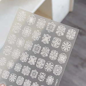 3D embossed white mandala flower nail stickers with geometric patterns YT4077