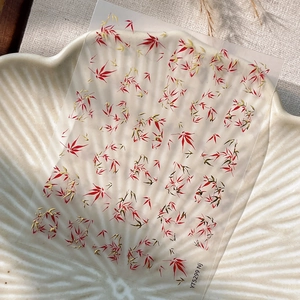 Bamboo and maple leaf nail art stickers with gold accents in Chinese style YT5299
