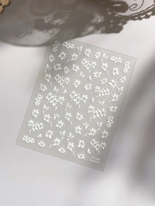 5D embossed nail stickers YT5286 with white floral and butterfly 3D relief designs