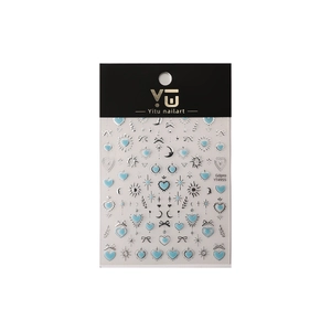 Autocollants d'ongles lune étoilée dorée avec cœurs bleus et motifs soleil métal
