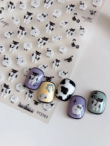 Autocollants nail art en relief 3D avec motifs moutons et vaches et modèles d'ongles