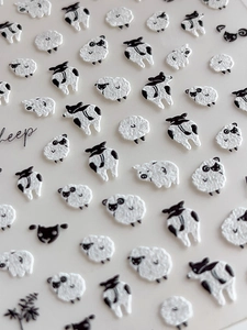 Autocollants 3D gaufrés de moutons de dessin animé avec texture mate pour DIY créatif