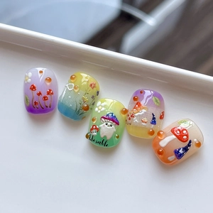 3D shell light mushroom and flower nail stickers with colorful gradient adorable designs