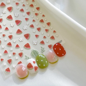 Autocollants Ongles Relief 3D Pastèque Marguerite Été Mignon Fruit Fleur Autocollant Décalcomanies Ongles DIY Manucure