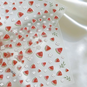 Autocollants nail art 3D avec motifs mignons de pastèque et fleurs, style YT3627