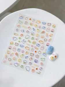 Detail of YT3887 cute cartoon rabbit and bear nail art stickers with colorful hand-drawn patterns
