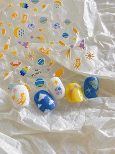 Detailed view of YT3873 space-themed nail stickers featuring astronaut cats and stars