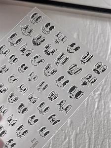 Close-up of T3883 cartoon facial expression nail stickers with black eyes and mouths