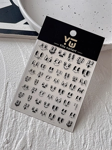 Detail of retro hand-drawn eye and mouth cartoon nail stickers with model YT3883