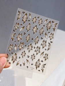 Detail of YT3960 vintage brown floral nail art stickers with 3D texture and hand-painted design