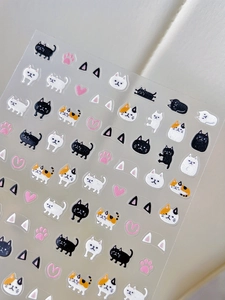 Détails de stickers à ongles chat mignon avec cœurs et empreintes de pattes pour manucure