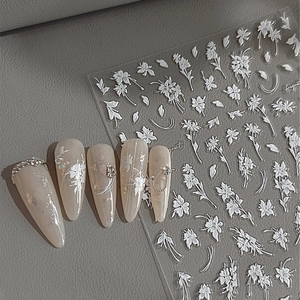 5D Relief Weiß Blume Nagelkunst Aufkleber 3D Relief Floral Gänseblümchen Maiglöckchen Nagel Decals Für DIY Maniküre Dekoration