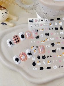 Détails de stickers à ongles chat mignon avec cœurs et pattes pour manucure DIY