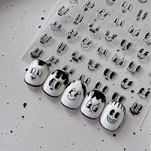 Retro cartoon graffiti nail art stickers with black and white facial expressions