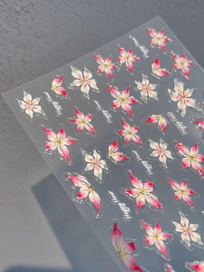 Détails de stickers nail art 3D avec fleurs roses, papillons et texte Happy Hour