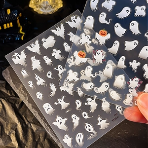 Autocollants de Nail Art Halloween Fantôme Citrouille Auto-adhésif Décalcomanies d'Ongles de Dessin Animé pour Décoration de Fête