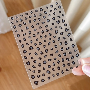 Autocollants nail art adhésifs à motifs léopard noir et gris, modèle YT3912