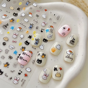 Cartoon Rabbit Cat Nail Art Stickers Cute Bow Rainbow Self Adhesive Nail Decals For DIY Manicure Decoration Women Girls