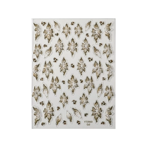 Brown floral nail art stickers with 3D jelly flower patterns on transparent sheet