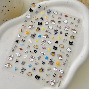 Cute cartoon nail stickers with cats and bunnies on ceramic tray, item YT-3914
