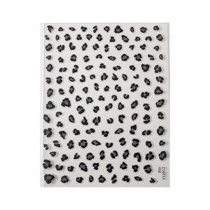 Stickers ongles 3D motif léopard gris et noir, autocollants pour décoration de manucure