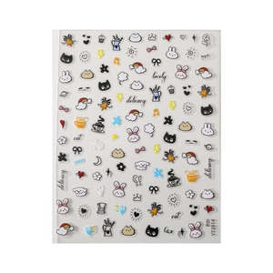 Cute cartoon nail stickers with rabbit, cat, and rainbow patterns for DIY nail art