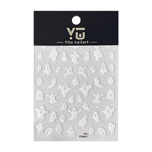 Autocollants d'ongles Halloween avec motifs de fantômes 3D blancs et relief minimaliste