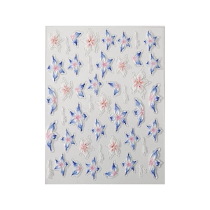 Autocollants 3D pour ongles avec fleurs bleues et roses sur support transparent YT3947