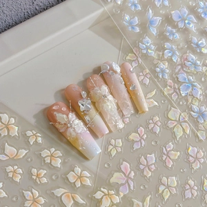 3D Relief Iridescent Flower Butterfly Nail Art Stickers Adhesive Laser Aurora Jelly Texture DIY Nail Decoration Decals