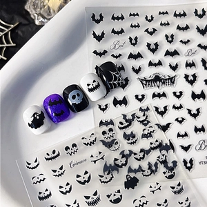 Halloween Nail Art Stickers Bat Ghost Grimace Patterns Self Adhesive Nail Decals For Manicure DIY Decoration Party Women
